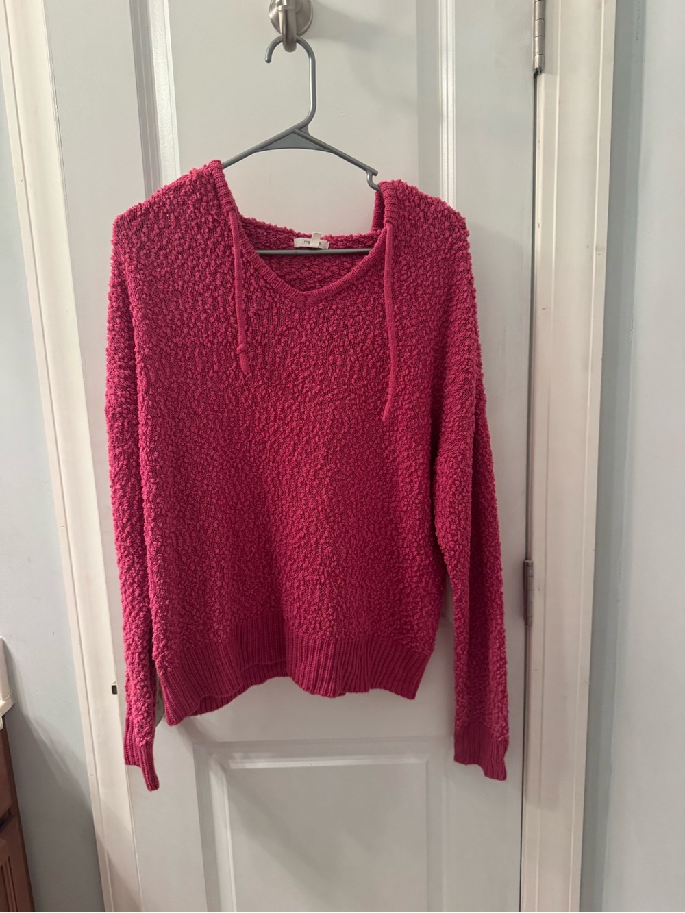 Maurices Bubble Knit V-Neck Hoodie Sweater - Hot Pink